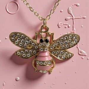 Bee crystal Black and Pink Bee Pendant Necklace